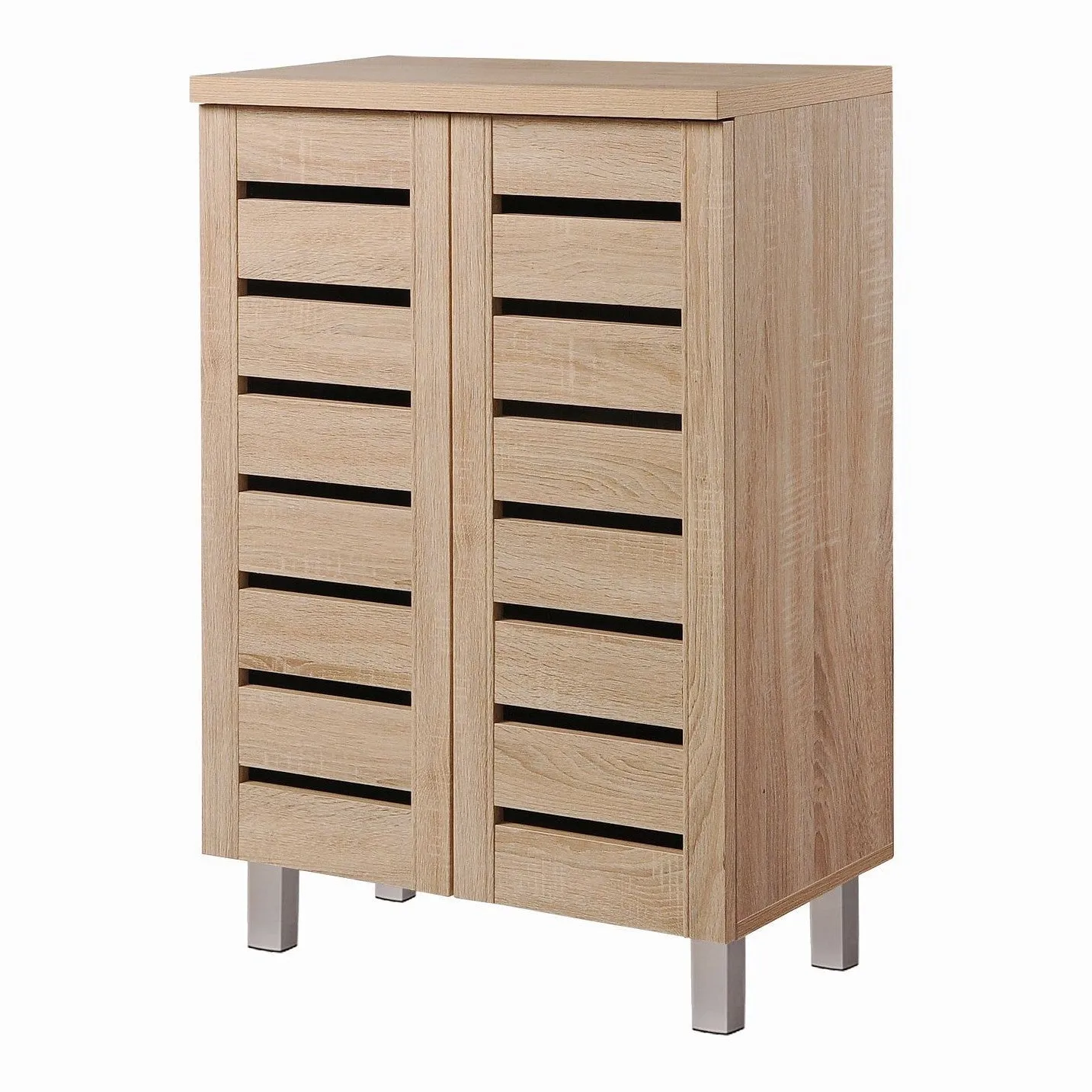 All Homely Basics Modern 2 Door 4 Shelf Shoe Cabinet | Contemporary Dark Oak Finish for Storing up to 10 Pairs of Shoes | W60cm H87.2cm D33cm