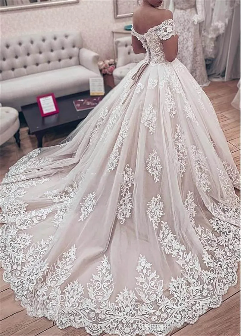 Ball Gown Off The Shoulder Lace Applique Wedding Dress Bridal Gown TN259