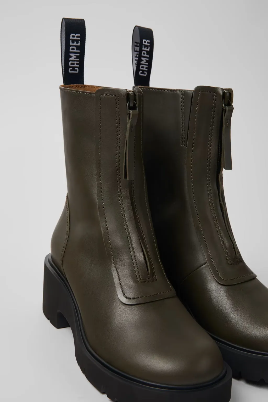 Camper Women's K400776 Milah Leather Ankle Boots Green