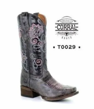 Corral Boots Teen Dark Chocolate Floral Embroidery Boots