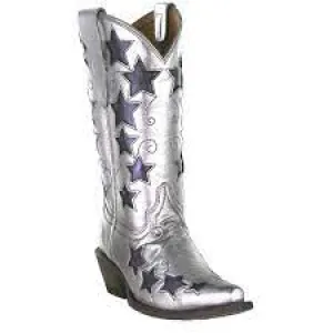 Corral Boots Teen Silver & Navy Blue Embroidery Boots