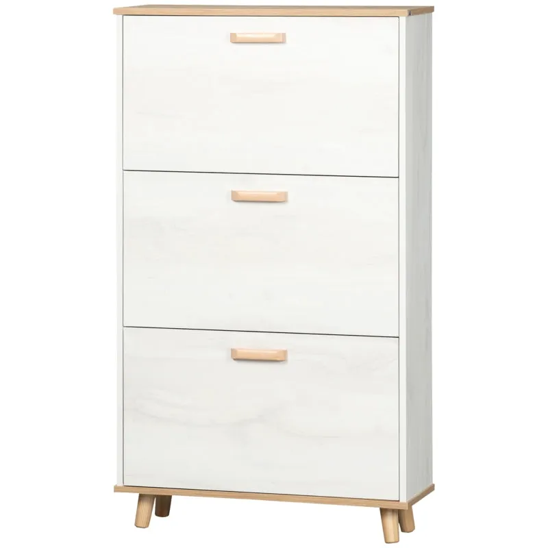 Cream White Slim Shoe Storage Cabinet with 3 Flip Drawers - 12 Pair Shoe Organizer