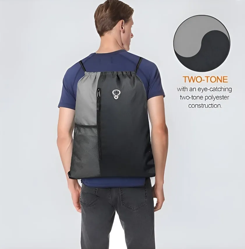 Drawstring Bag for Sports | Gym and String Backpack | 16" x 20" Inch (Black)