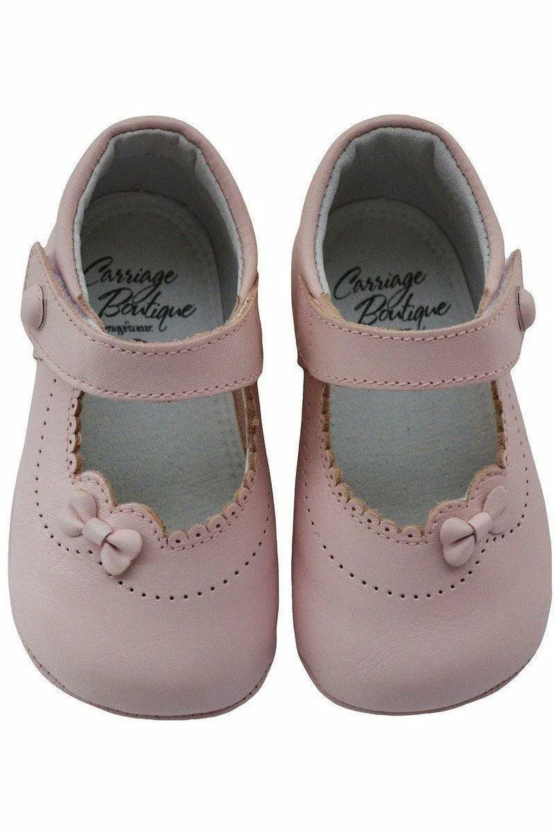 Dressy Pink Leather Soft Sole Baby Girl Crib Shoes with Bow