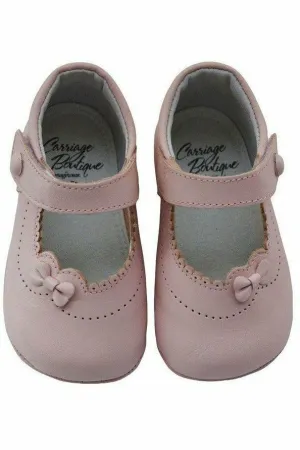 Dressy Pink Leather Soft Sole Baby Girl Crib Shoes with Bow