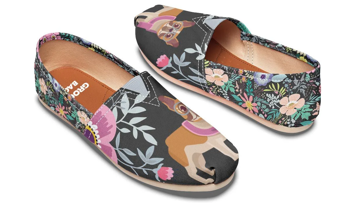 Floral French Bulldog Casual Shoes