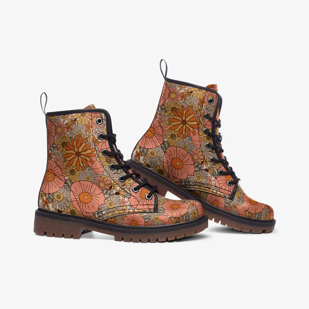 Lace Up Combat Boots Faux Leather Lightweight