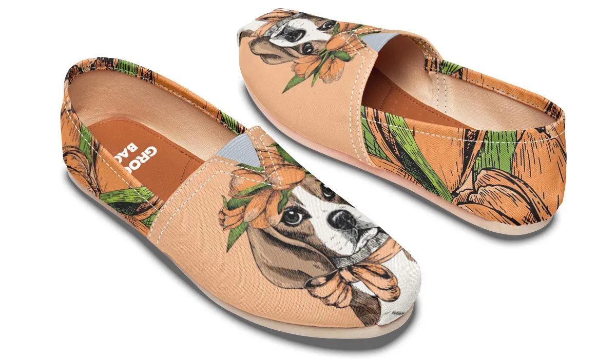 Orange Floral Beagle Casual Shoes