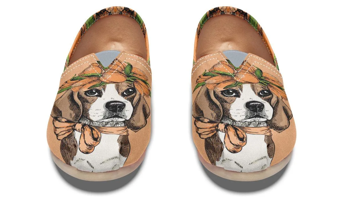 Orange Floral Beagle Casual Shoes