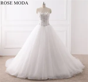 Rosemoda Luxury Bling Delicate Crystal Ball Gown Wedding Dress With Cathedral Train