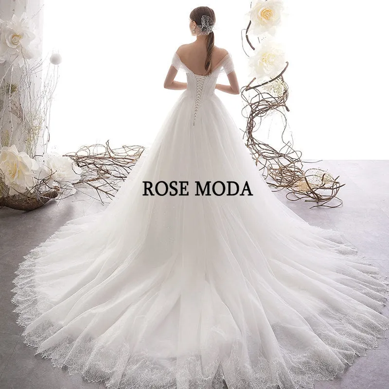 Rosemoda Off Shoulder Dropped Waist Ball Gown Wedding Dress
