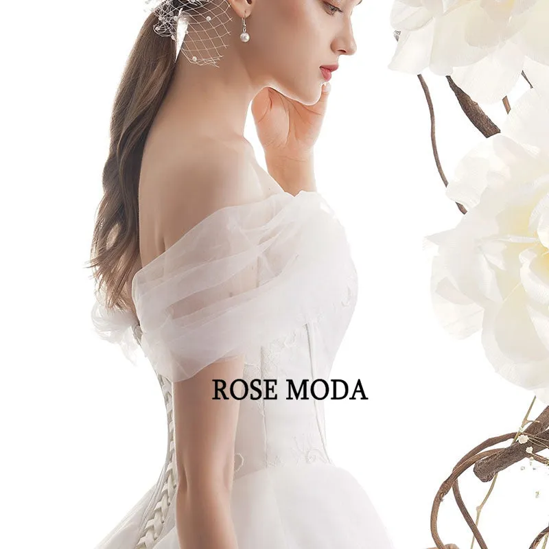 Rosemoda Off Shoulder Dropped Waist Ball Gown Wedding Dress