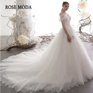 Rosemoda Off Shoulder Dropped Waist Ball Gown Wedding Dress