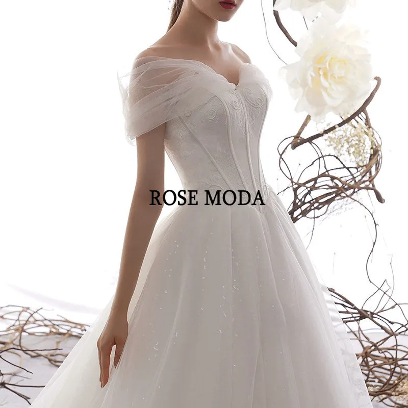 Rosemoda Off Shoulder Dropped Waist Ball Gown Wedding Dress