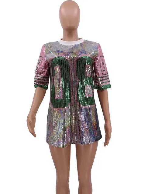 Sequins number football sports tshirt dress