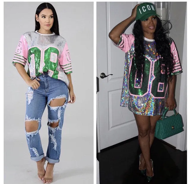 Sequins number football sports tshirt dress