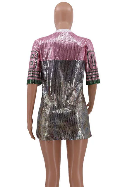 Sequins number football sports tshirt dress