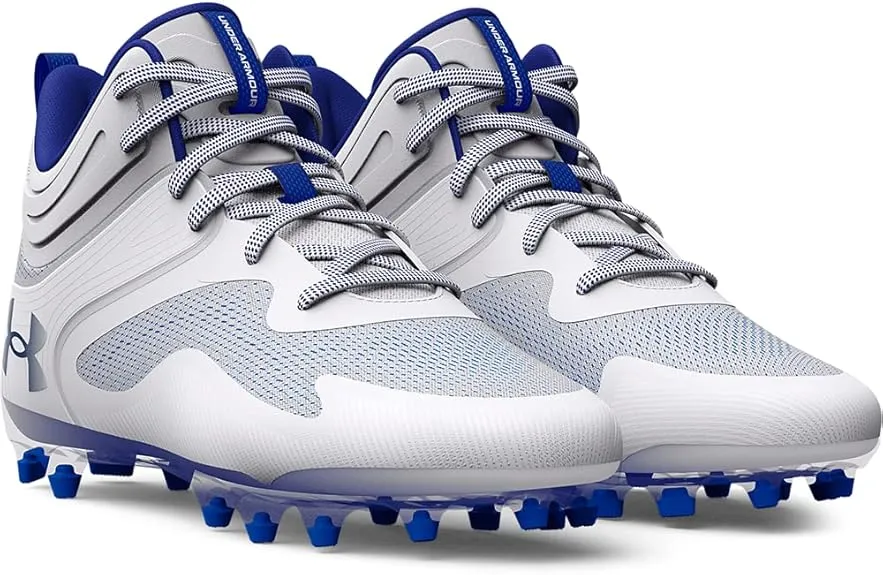 Under Armour UA Command MC Mid Football Cleats – White/Blue – Size 12.5 – New