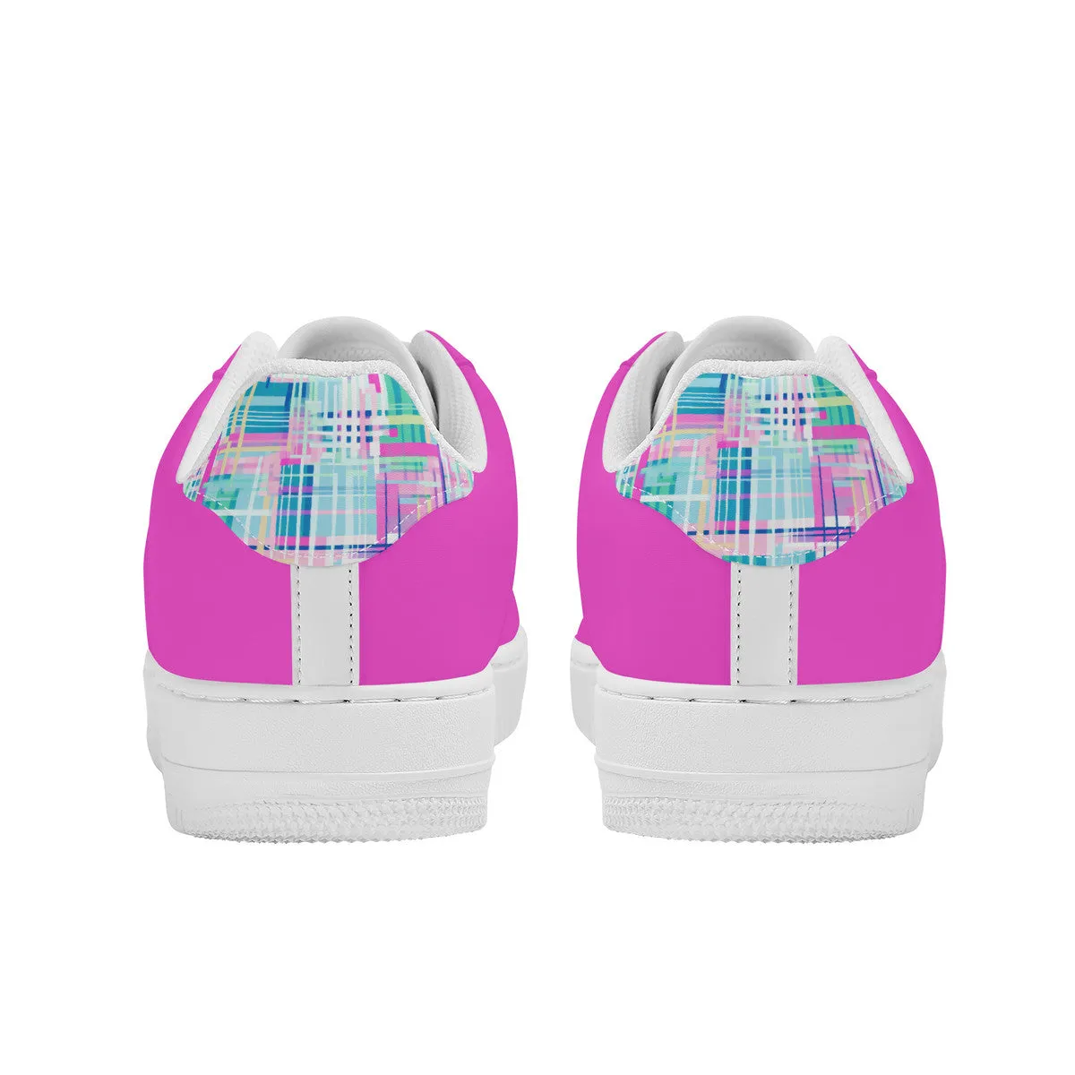 Whimsical Plaid Spectrum: Bright Pinks, Blues, and Greens and Pink Trim Unisex Air Force Sneakers