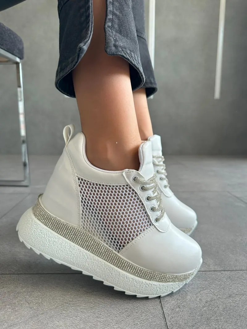 Women's White Wedge Sports Shoes